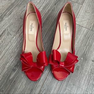 Valentino Garavani Red Bow Peep Tow Heels 7.5 8